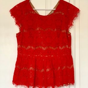 Anthropologie Lace Katrine Reddish  Peplum Top
